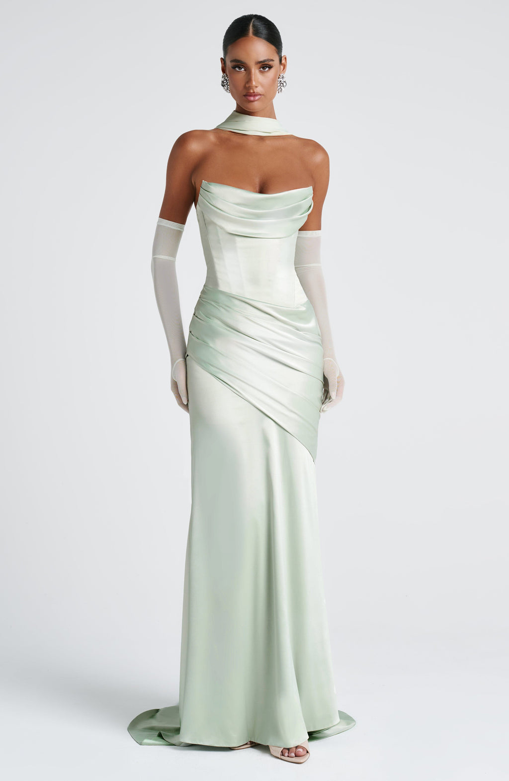 Kensington Maxi Dress - Mint | Strapless Satin Gown | Babyboo Fashion