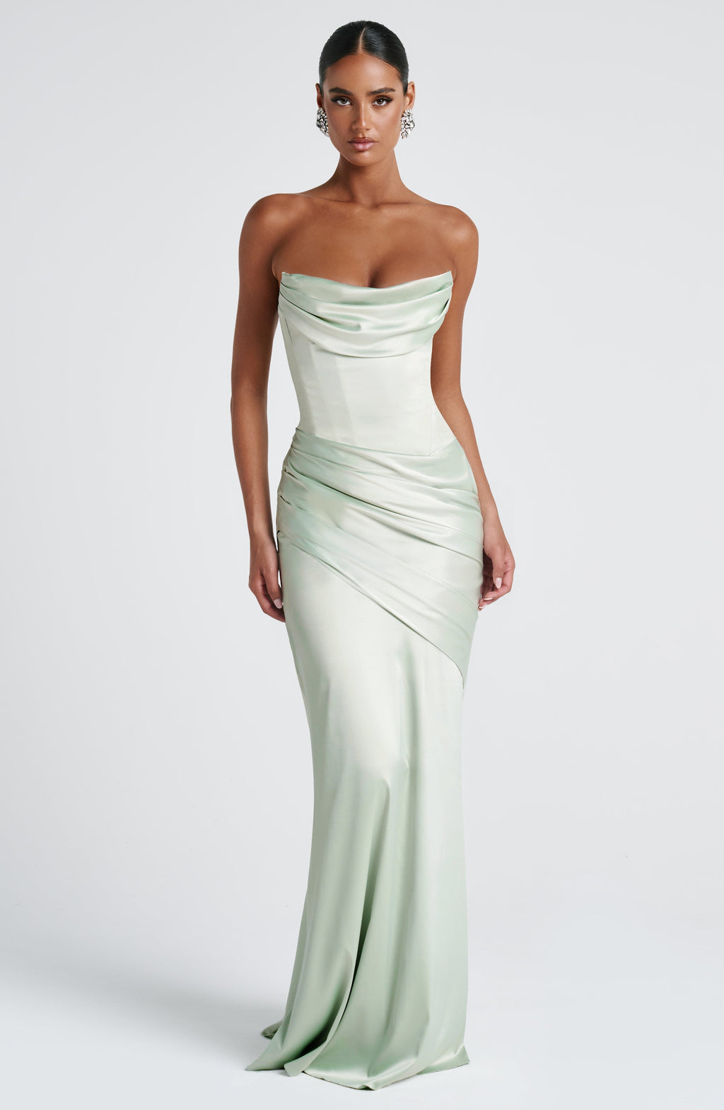 Kensington Maxi Dress - Mint | Strapless Satin Gown | Babyboo Fashion