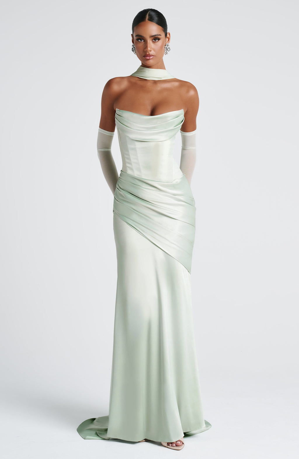 Kensington Maxi Dress - Mint | Strapless Satin Gown | Babyboo Fashion