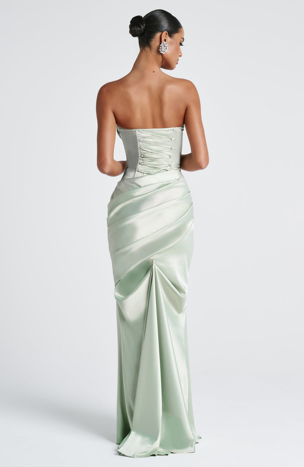 Kensington Maxi Dress - Mint | Strapless Satin Gown | Babyboo Fashion