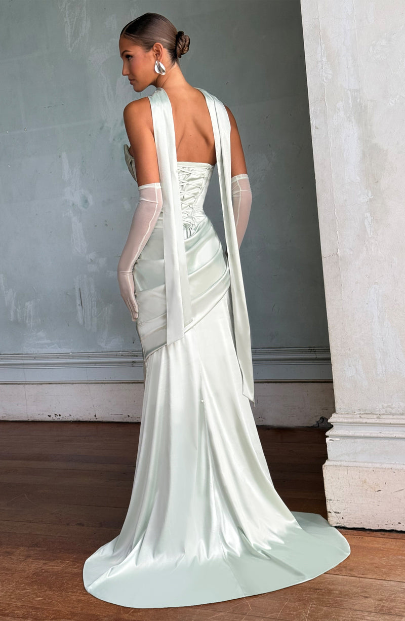 Kensington Maxi Dress - Mint | Strapless Satin Gown