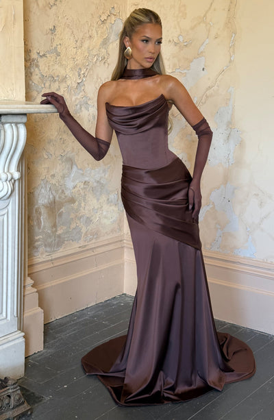 Kensington Maxi Dress Plum Brown | Strapless Gown | Babyboo Fashion Kensington Maxi Dress Plum Brown | Strapless Gown | Babyboo Fashion