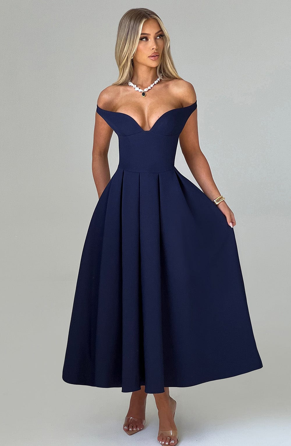 Glitter High Low Midi Dress Navy
