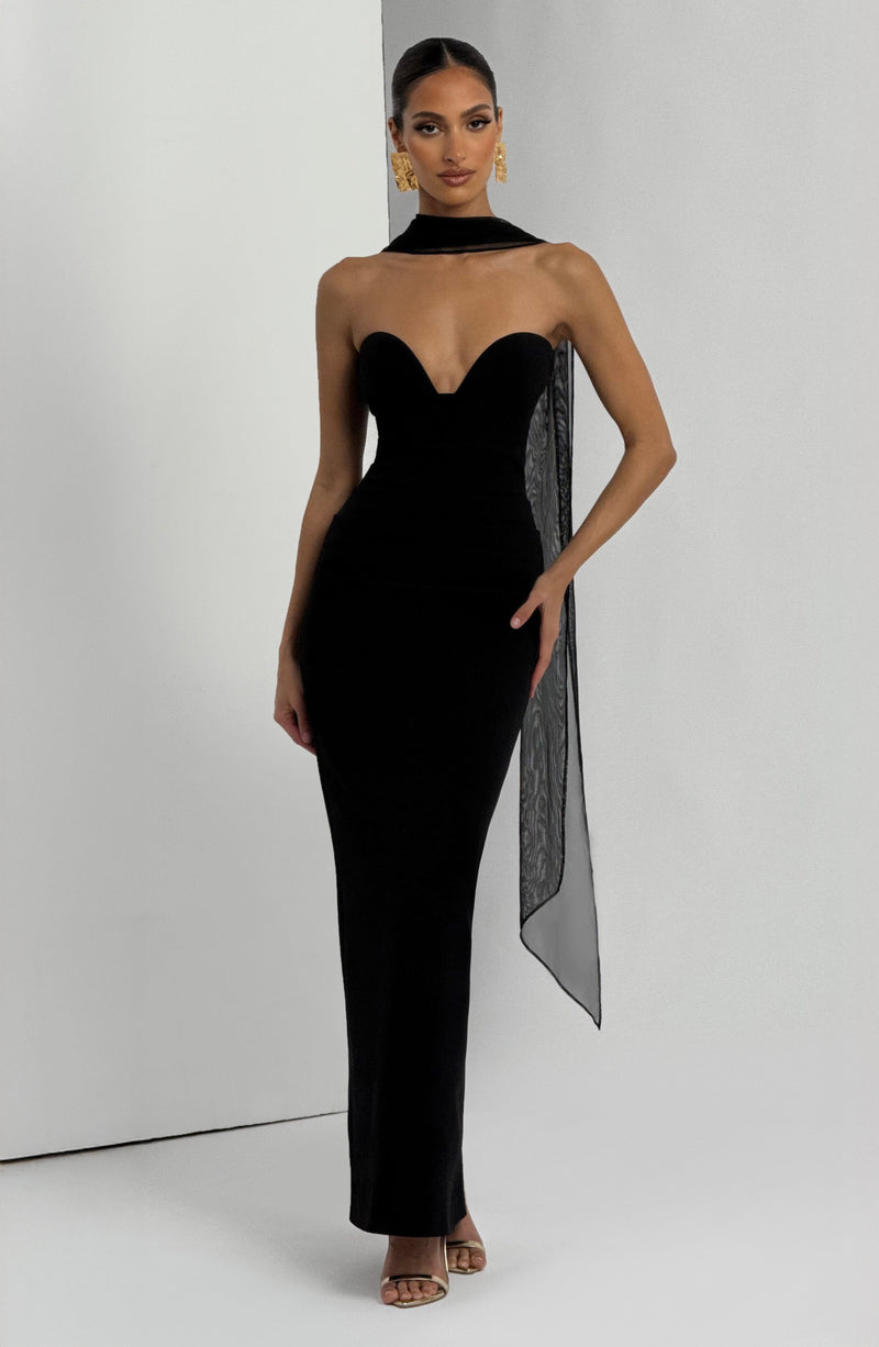 chinese dress ladies Lindsey Black Maxi Dress, XS