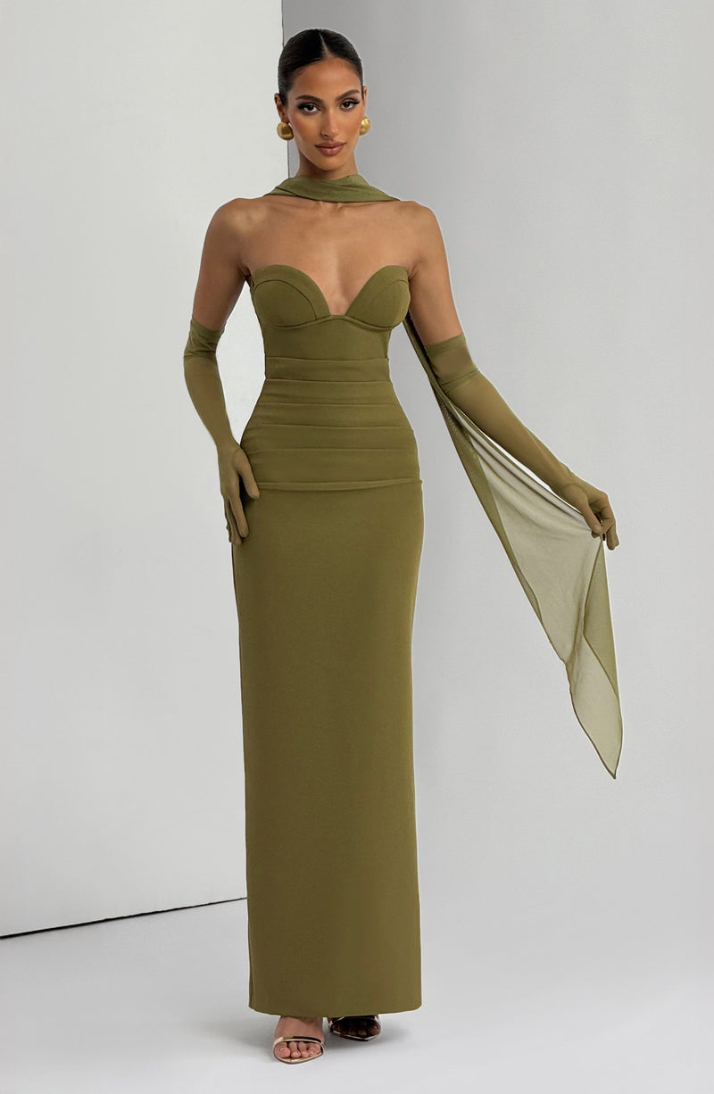 Green Maxi Dress - Lindsey Maxi Dress - Deep Olive | Babyboo Fashion
