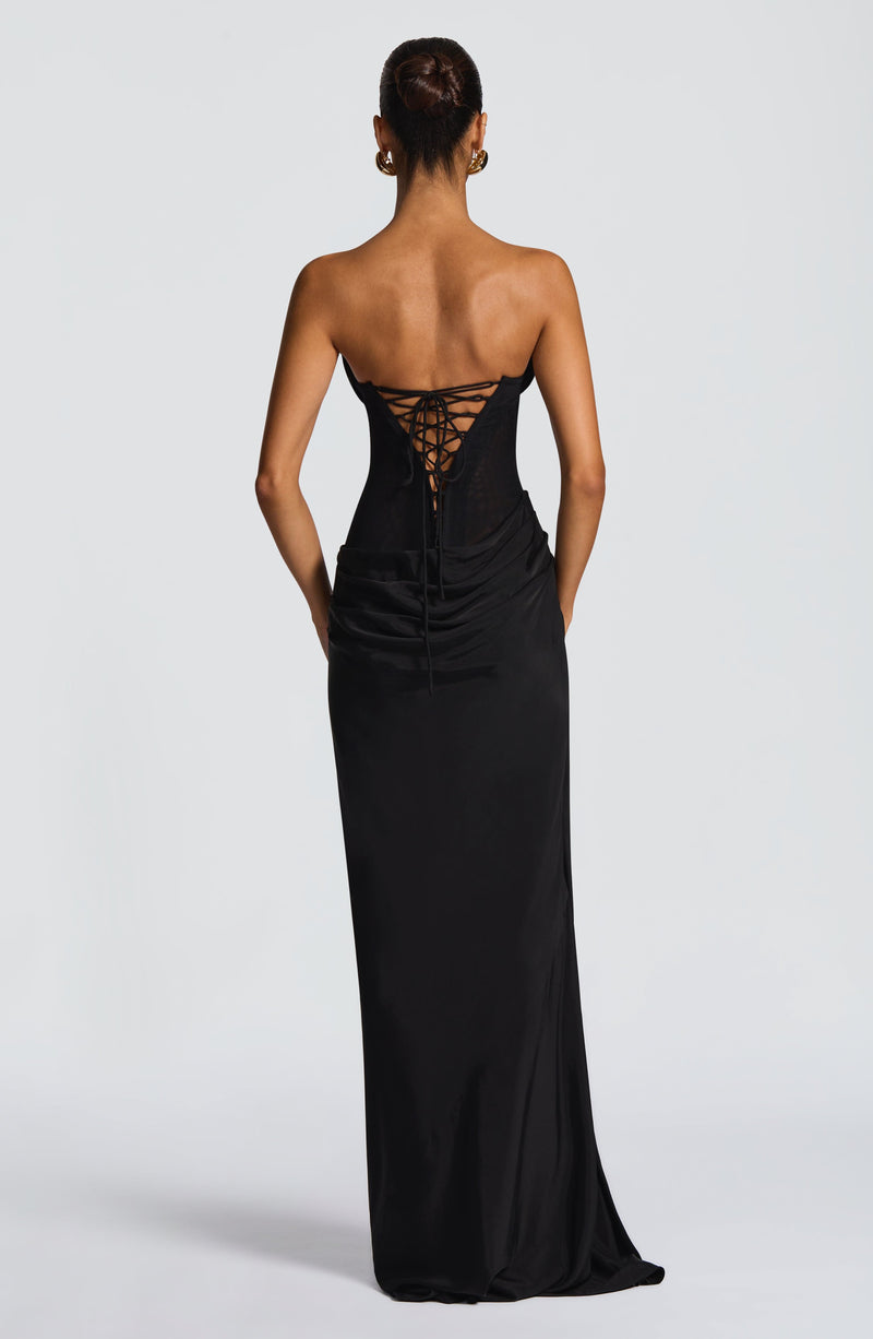 liora sheer maxi dress Liora Mesh Bodycon Maxi Dress in Black, polished cocktail gown, streamlined Bodycon silhouette, women's dress, SOERA