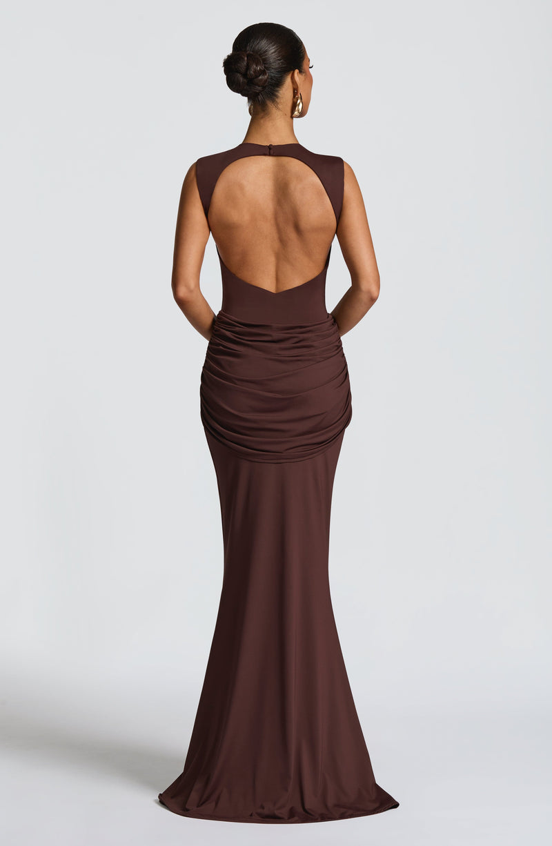 Lorenza Plum Brown Maxi Dress, S