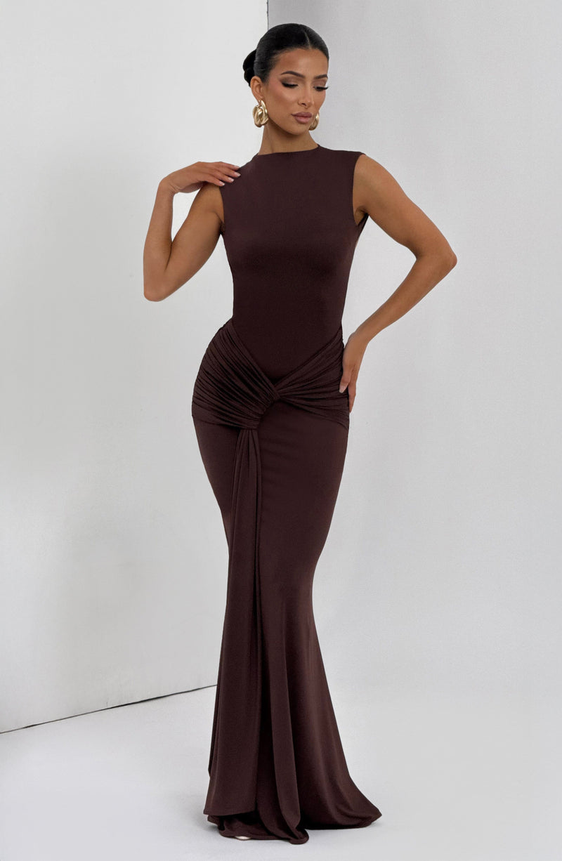 Lorenza Plum Brown Maxi Dress, S
