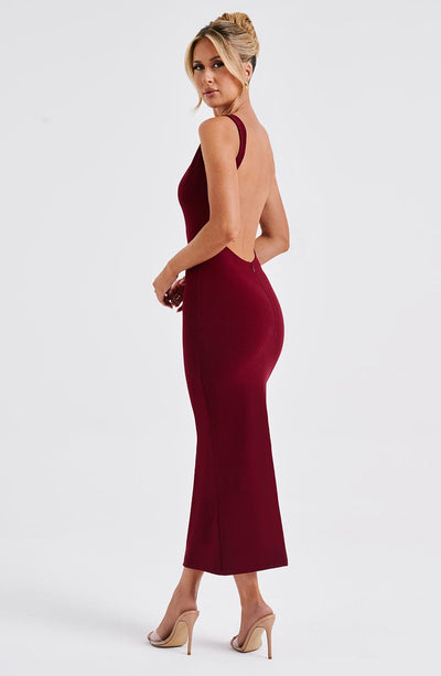 burgundy satin lucinda midi dress Lucinda Sculpting Satin Maxi Dress