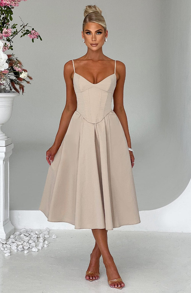 simple beige dress Beige Minimalist Summer Linen Dress With Long Sleeves, Midi Shift Dress With Gather Tie Detail, Short Relaxed Dress for Women, Sizes XS-4XL