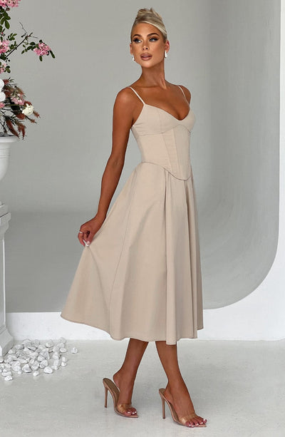 Mariella Midi Dress - Beige Dress Babyboo Fashion Premium Exclusive Design