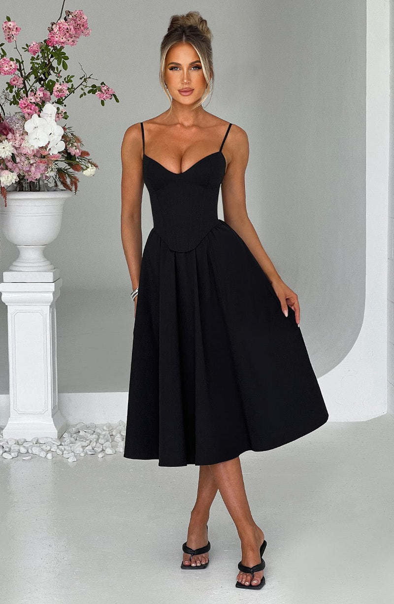 Mariella Midi Dress - Black Babyboo Fashion Mariella Midi Dress - Black Babyboo Fashion