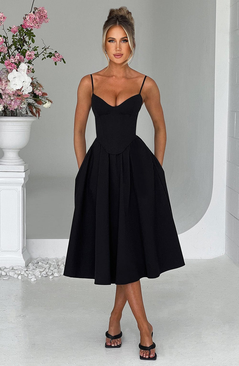 Mariella Midi Dress - Black Babyboo Fashion Mariella Midi Dress - Black Babyboo Fashion