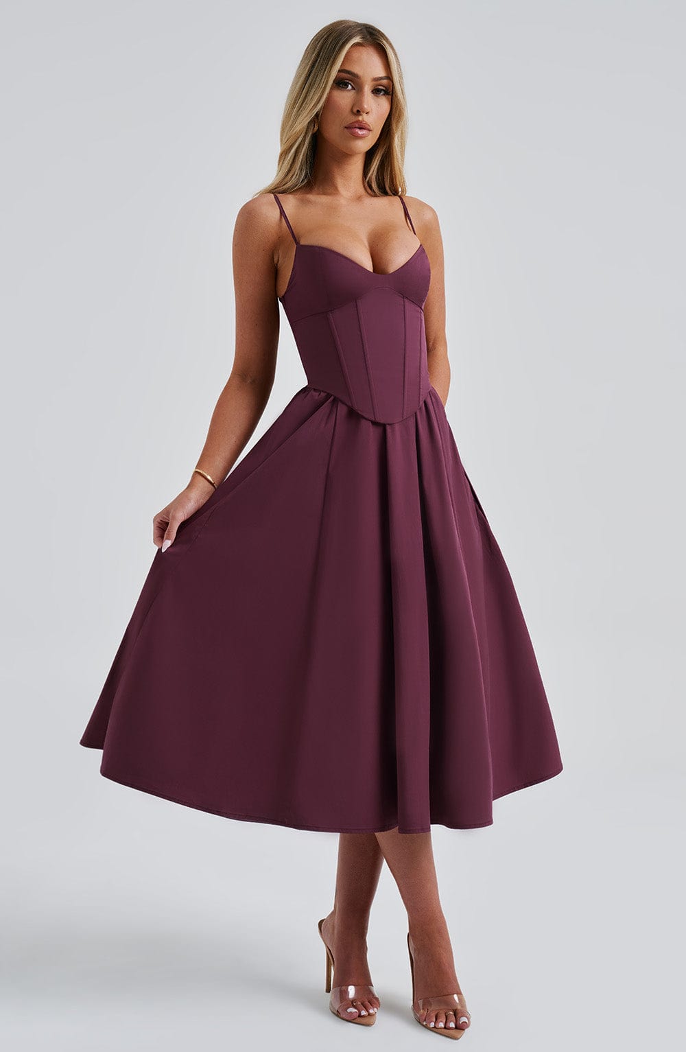 Mariella Crepe Lace Midi Dress - Baby Blue