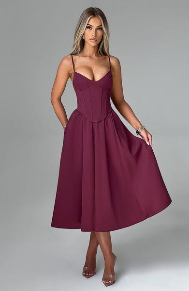 wine color midi dress Mariella Midi Dress
