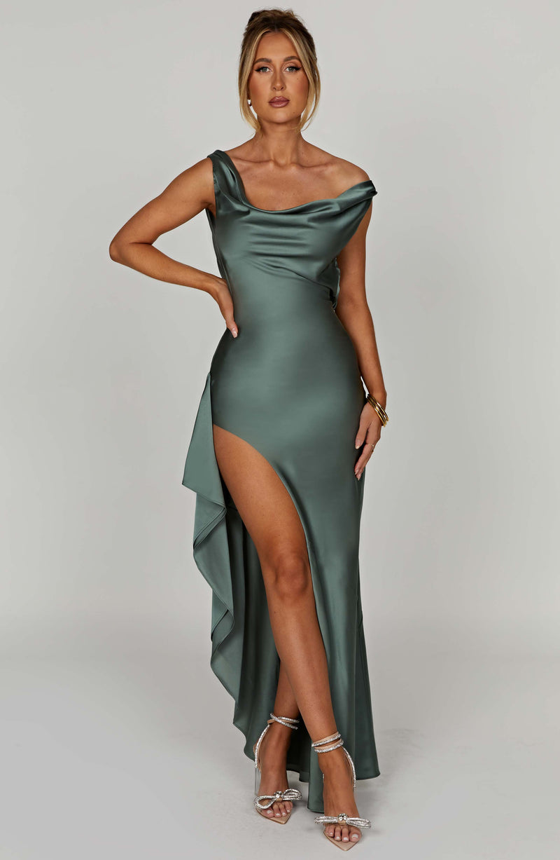 marilyn maxi dress sage Silken Twilight Satin Maxi Dress Sage