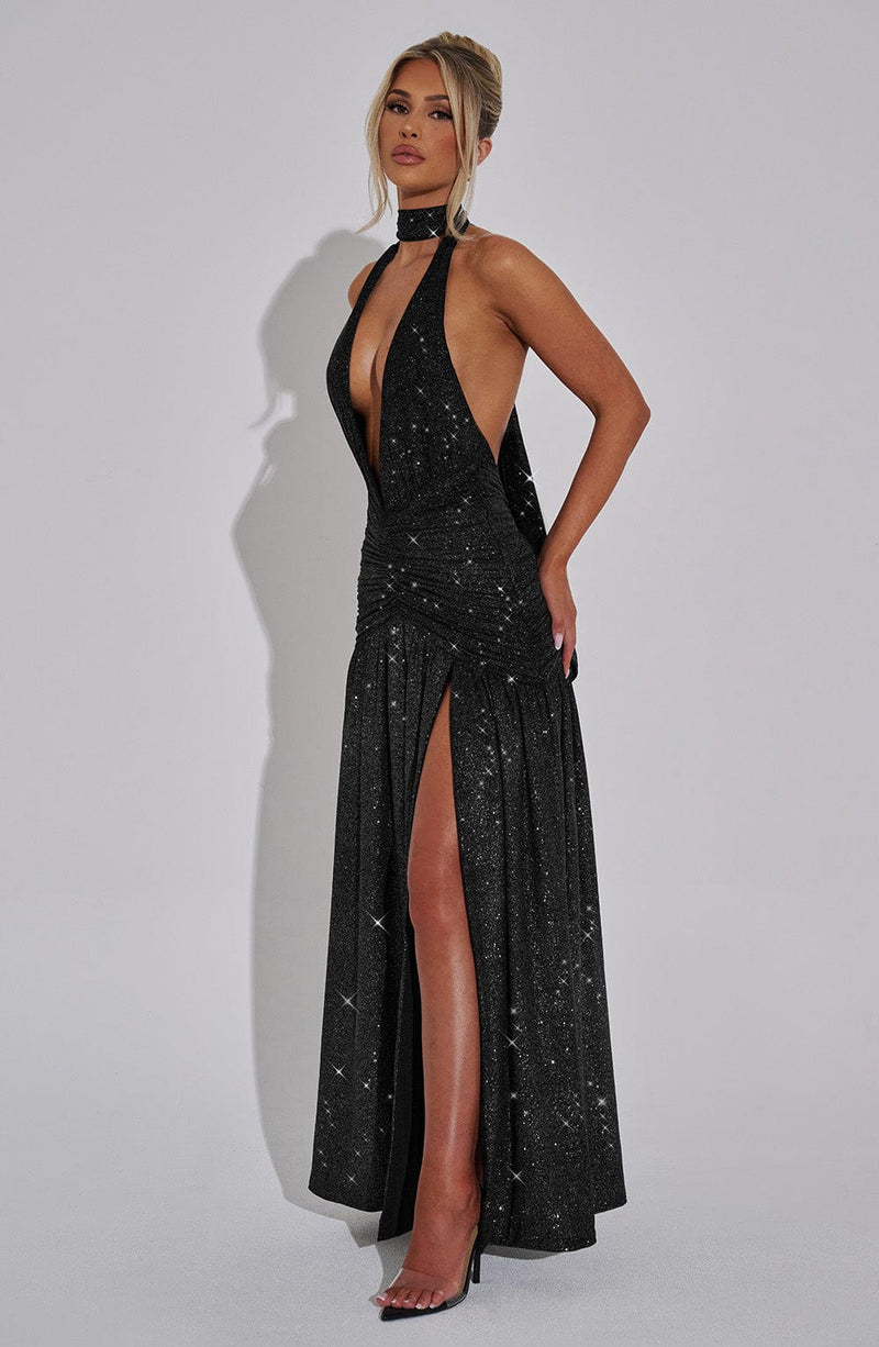 Melania Maxi Dress - Black Sparkle Babyboo Fashion Melania Maxi Dress - Black Sparkle Babyboo Fashion
