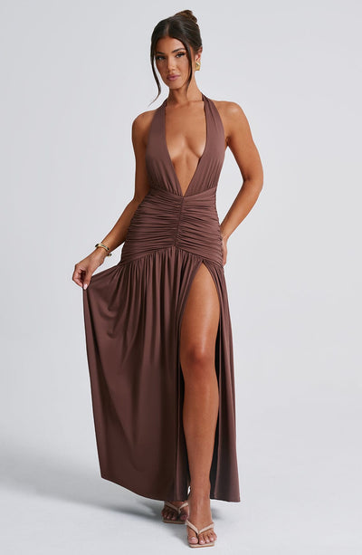 Melania Maxi Dress - Chocolate Babyboo Fashion Melania Maxi Dress - Chocolate Babyboo Fashion
