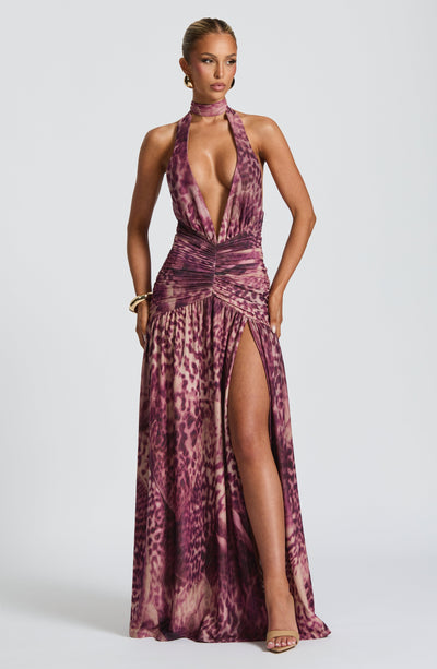 Melania Maxi Dress - Magenta Orchid Print | Babyboo Fashion Melania Maxi Dress - Magenta Orchid Print | Babyboo Fashion