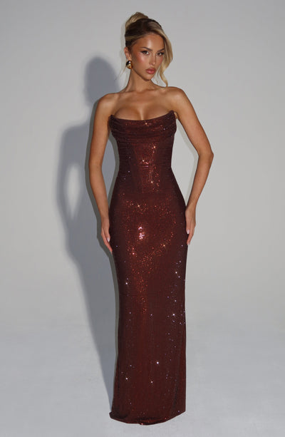 enchanted empire maxi dress brown Isadora Enchanting Dark Brown Lace Evening Maxi Dress L / Longer (Height 163cm & above)