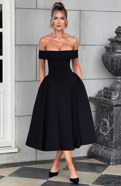 Miranda Midi Dress - Black Babyboo Fashion Miranda Midi Dress - Black Babyboo Fashion