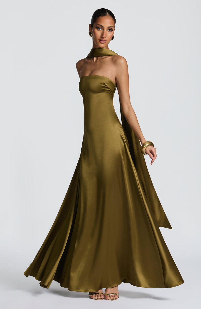 Green Maxi Dress - Morven Maxi Dress - Deep Olive | Babyboo Fashion