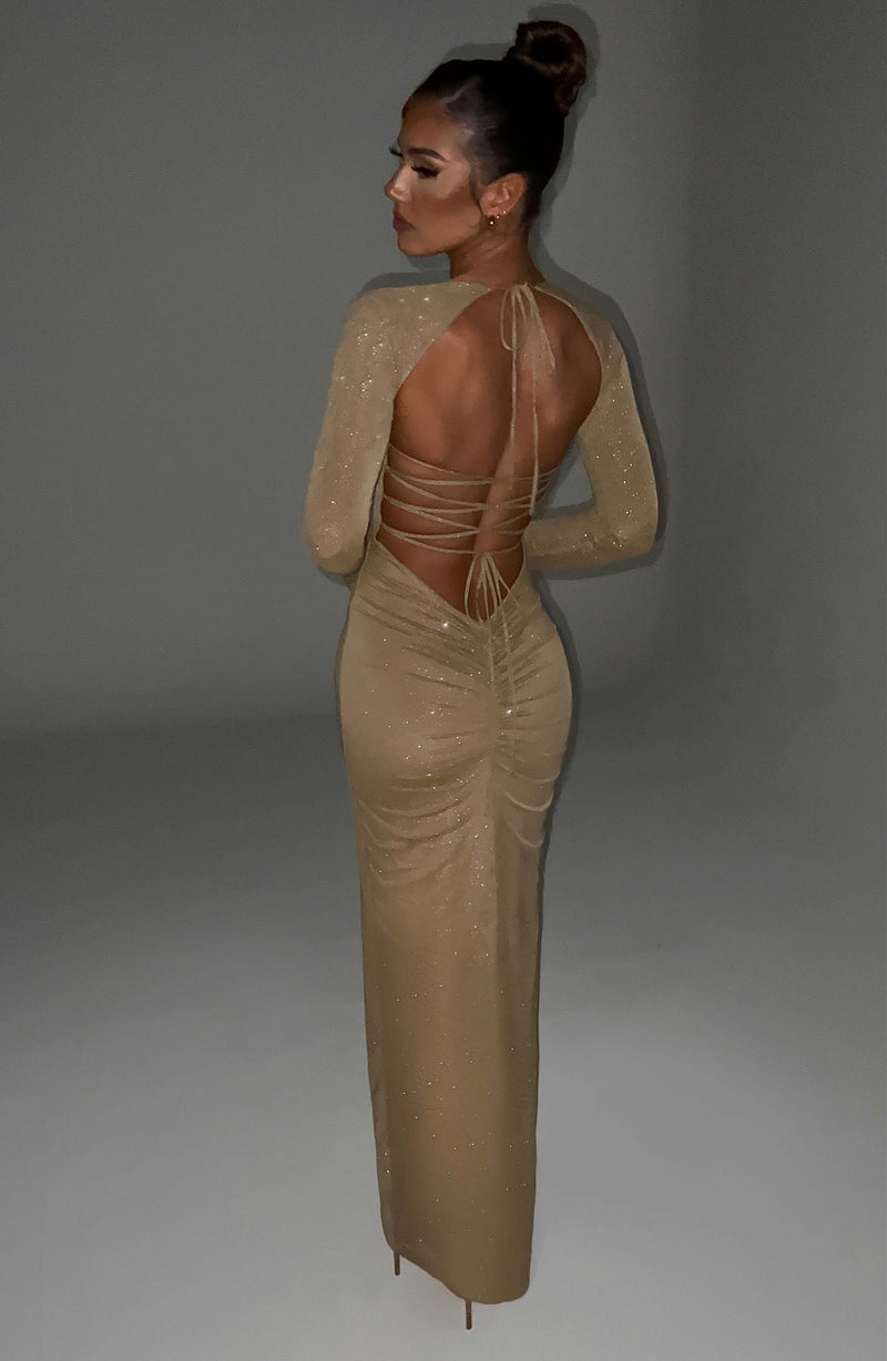 Nadia Maxi Dress - Gold Sparkle Dress Babyboo Fashion Premium Exclusive Design