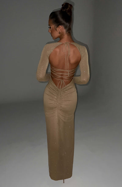 Nadia Maxi Dress - Gold Sparkle Dress Babyboo Fashion Premium Exclusive Design