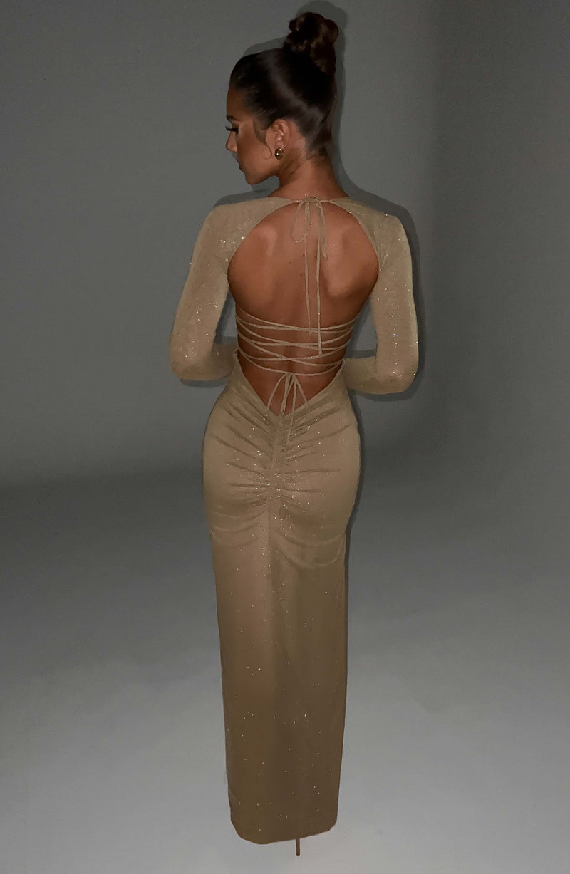 gold backless dress Nadia Maxi Dress