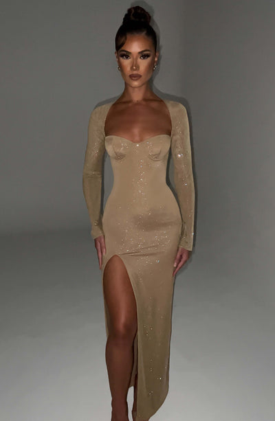 Nadia Maxi Dress - Gold Sparkle Babyboo Fashion Nadia Maxi Dress - Gold Sparkle Babyboo Fashion