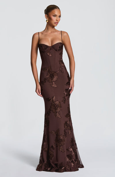 blue dress for baby girl Buy Nefertiti Maxi Dress - Plum Brown