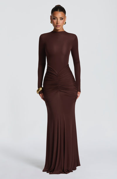 bebe long sleeve maxi dress Bebe Women's Long Sleeve Off the Shoulder Mesh Maxi Dress
