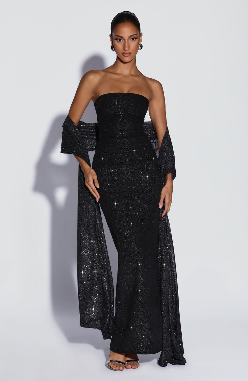 Black Maxi Dress - Pandra Maxi Dress - Black Sparkle | Babyboo Fashion
