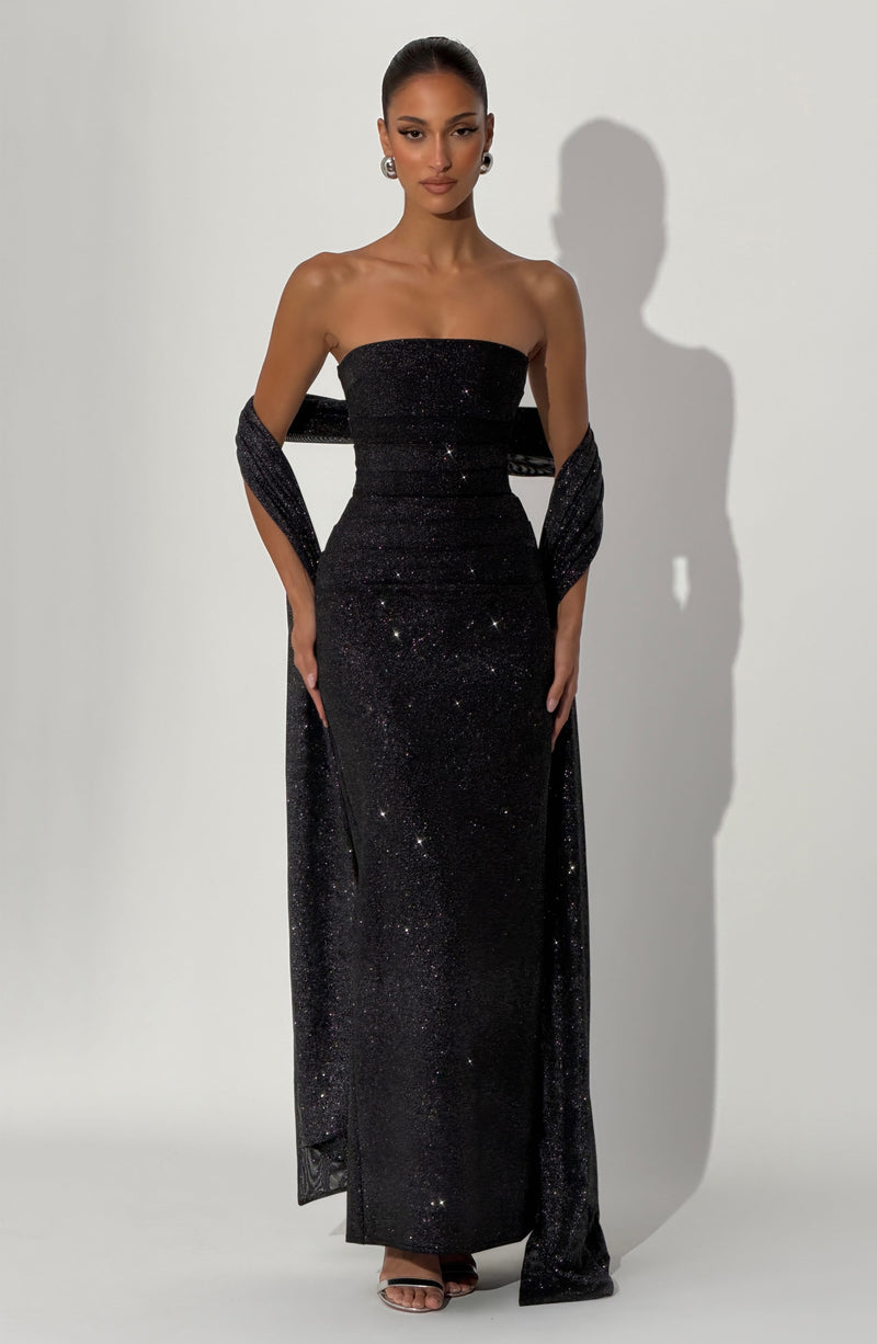 black sparkle maxi dress Pretty Sequin with Halter Neck and Floral Shoulder Black Glitter Dress Plus Size This garment fits true to size Black Sequin Dresses Sparkling