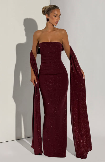 Red Maxi Dress - Pandra Maxi Dress - Wine Sparkle