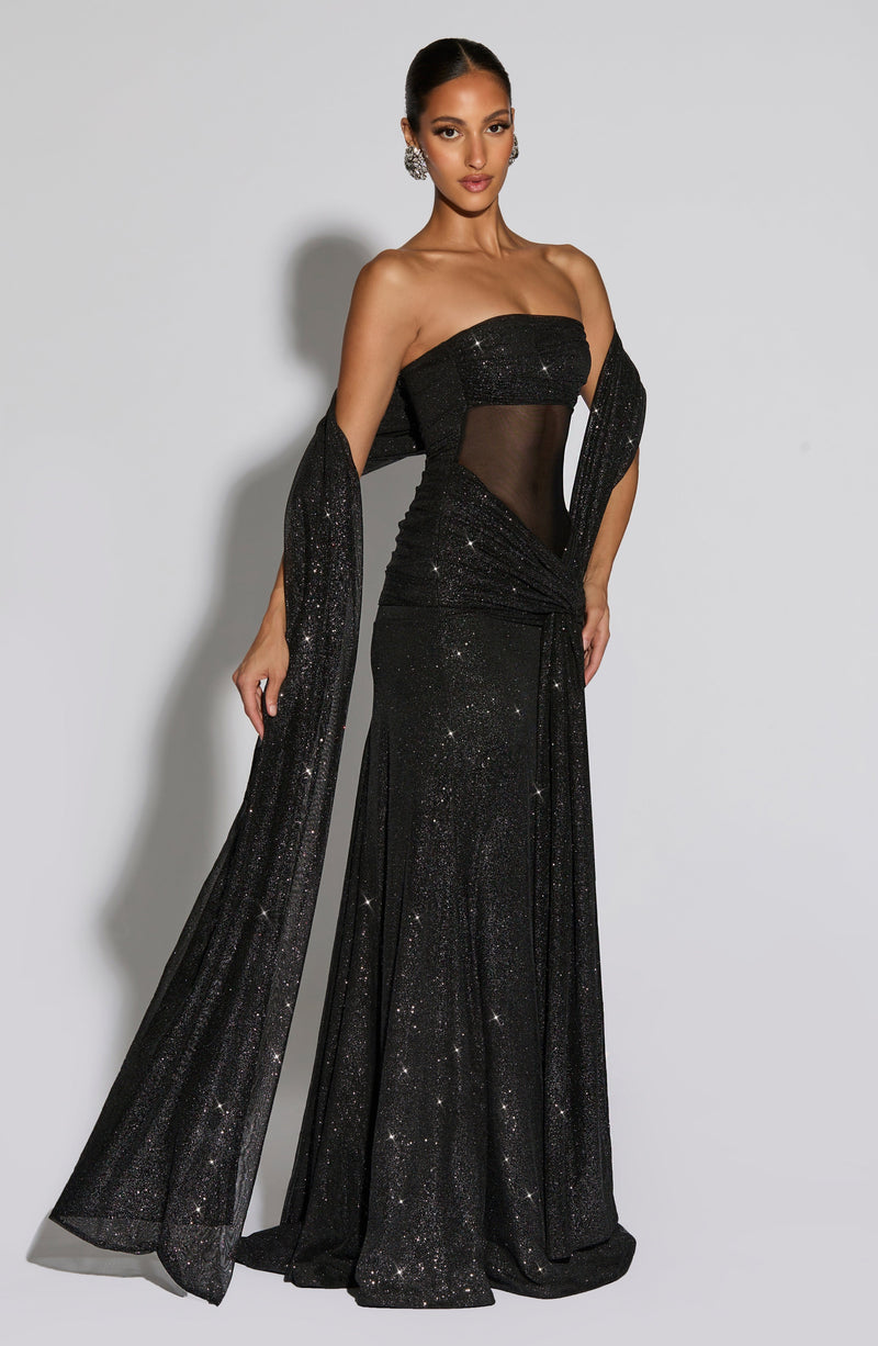 Black Maxi Dress - Paula Maxi Dress - Black Sparkle by