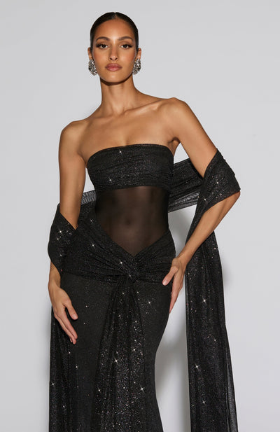 Babyboo Paula Maxi Dress in Black Sparkle Size L