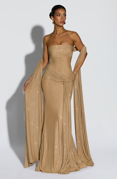 green emerald velvet dress Goldie Dress in Gold Dust – MILLE main image 0