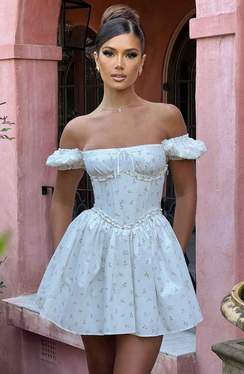 Penelope Mini Dress - Blush Floral Print Dress XS Babyboo Fashion Premium Exclusive Design
