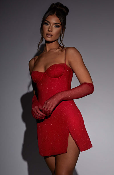 Pixie Mini Dress - Red Sparkle Dress Babyboo Fashion Premium Exclusive Design