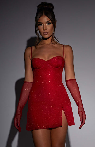 Pixie Mini Dress - Red Sparkle Dress XS Babyboo Fashion Premium Exclusive Design