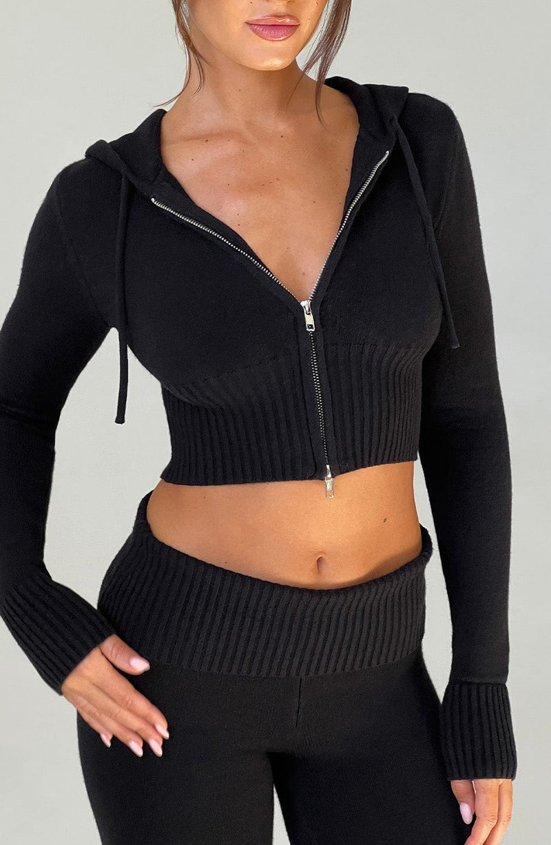 Portia Knit Hoodie - Black Tops Babyboo Fashion Premium Exclusive Design