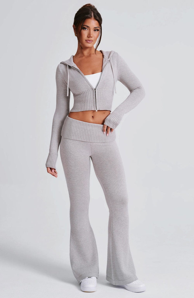 Portia Knit Hoodie - Light Grey Marl Tops Babyboo Fashion Premium Exclusive Design