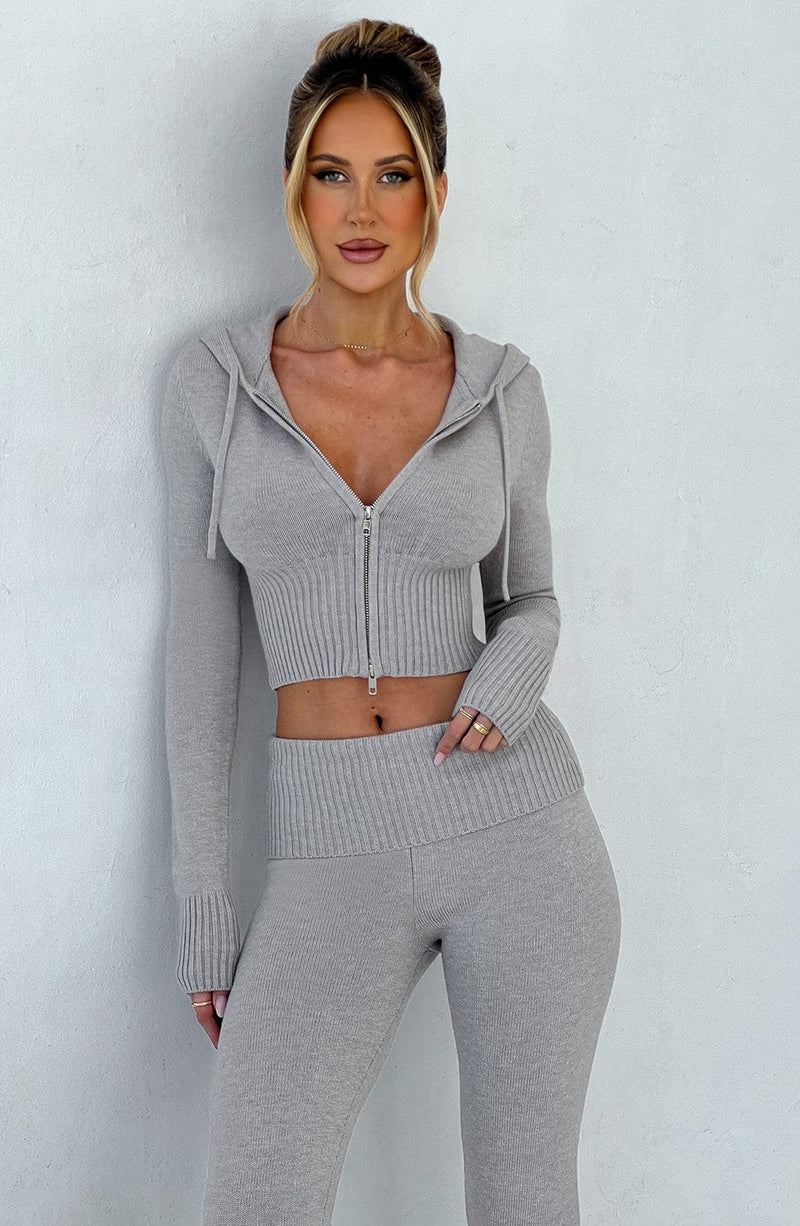 Portia Knit Hoodie - Light Grey Marl Tops XS Babyboo Fashion Premium Exclusive Design