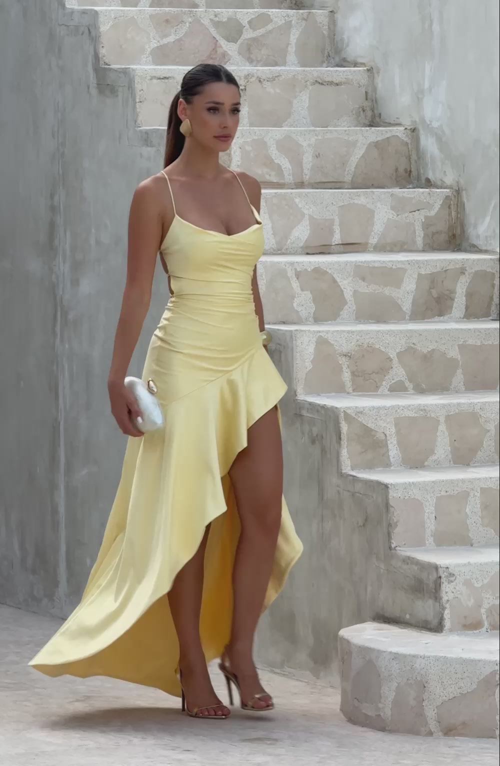 lemon dresses Short Sleeve Print Gown 12 / Lemon Drop/Multi Frilled skirt Nefertiti Maxi Dress - Lemon