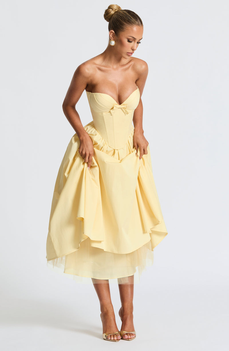 babyboo yellow dress Prim Midi Dress - Lemon: Perfect Yellow Midi Dress