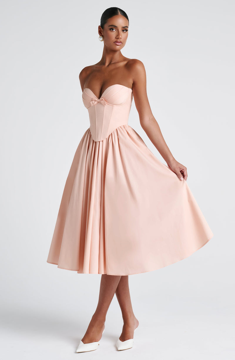 prim midi dress A goddess in her dream dress, the Prim midi in soft peach