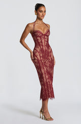 Rona Midi Dress - Burgundy Dress Babyboo Fashion Premium Exclusive Design
