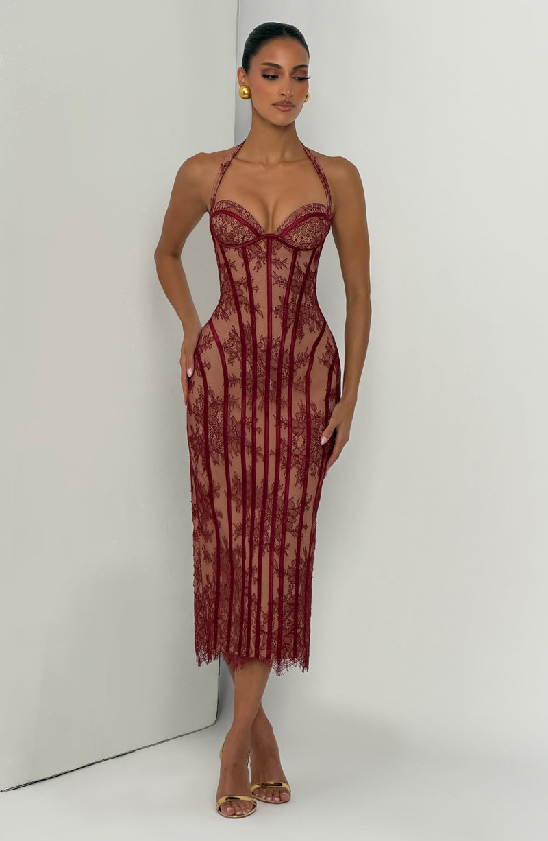 Babyboo Rona Midi Dress in Burgundy Size XS