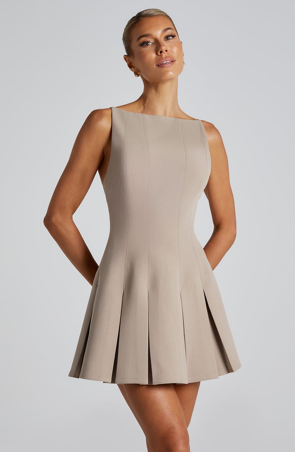 Rory Mini Dress - Taupe | Elegant Mini Dress | Babyboo Fashion